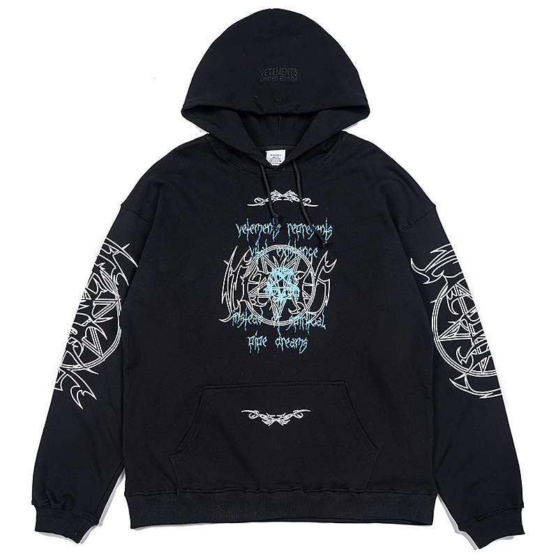 Women's Clothing lucky letter printed washed and distressed long sleeved hooded sweatshirt _voghion.com