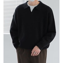 023翻领毛衣男慵懒风针织衫长袖休闲春秋季潮V领Polo衫毛衣秋冬款