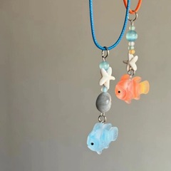 かわいいオレンジのカクレクマノミネックレス女性のキャッツアイブルー小魚ビーズ鎖骨チェーンカップルスタイル手作りネックレス