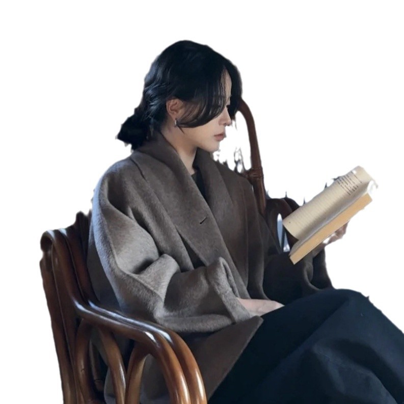 캐주얼 양면 양모 수제 오트밀 코트 2024 가을 및 겨울 여성을위한 새로운 짧은 코트