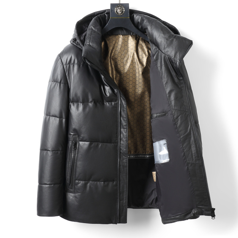 New Haining Leather Jacket Autumn and Winter Warm Thickened Hooded Goose down Jacket Light Luxury Men's Jacket New Haining Leather Jacket Autumn and Winter Warm Thickened Hooded Goose down Jacket Light Luxury Men's Jacket