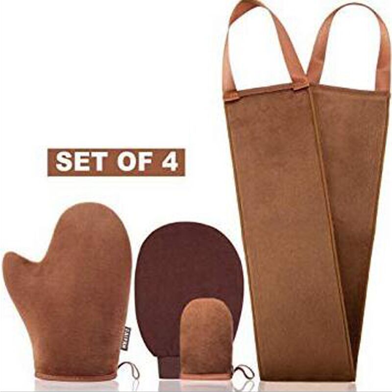 Amazon Cross-border Dead Skin Scrub Bath Mitts Tanning Cream Color Plant Felt Gloves Back Scraper Set of 4