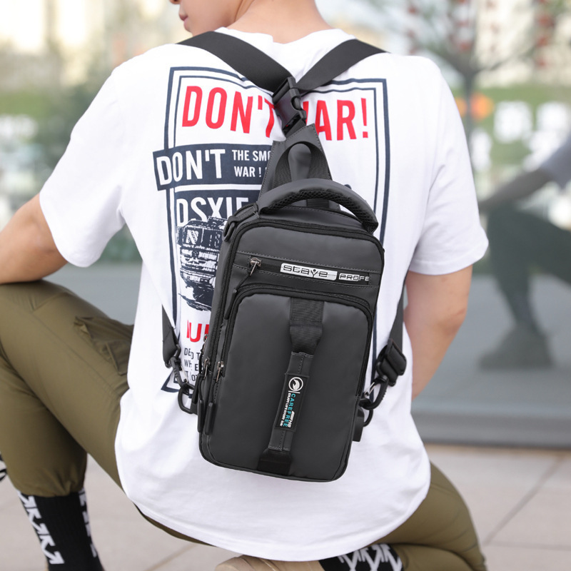 純色オックスフォード布ショルダーバッグ男性用シングルショルダーバッグビジネスカジュアル通勤胸バッグusbショルダーバッグ|undefined