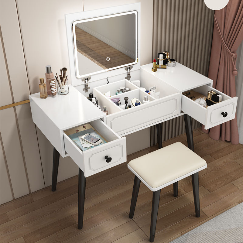 Nórdico blanco red red comedor dormitorio pequeño armario tabla plegable espejo escondido inteligente simple lámpara LED