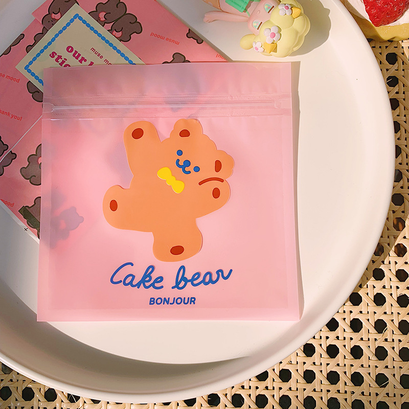 Original lindo snack ziplock bolsa sellada bolsa de dibujos animados oso galleta máscara de caramelo bolsa de almacenamiento de tamaño pequeño