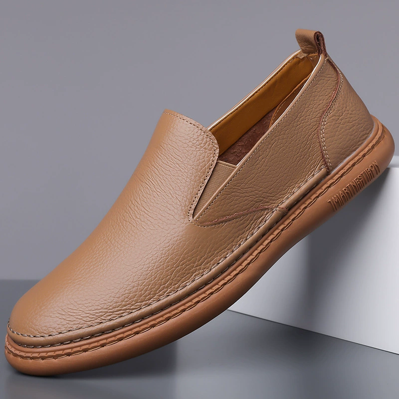 Кожаная обувь мужской 2024 осень новый ленивый педаль повседневная дикая бобовая обувь дышащая мягкая подошва обувь