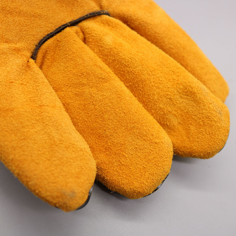 Guante de cuero de vaca de doble capa alargado soldador de cuero de vaca de doble capa soldadura resistente al desgaste a alta temperatura resistente al quemado aislamiento térmico protección laboral