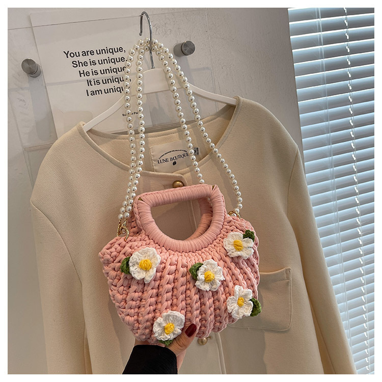 Women's Medium Fabric Flower Cute Weave Open Crochet Bag display picture 29