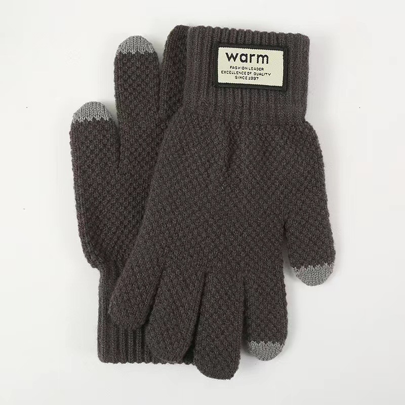Guantes cálidos de invierno más vello grueso pantalla táctil a prueba de viento a prueba de frío ciclismo lana tejido de color sólido etiquetado guantes de hombre