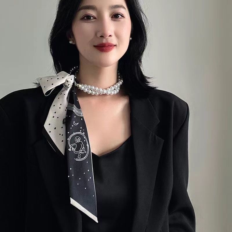 法式复古春夏珍珠项链女款2024新款丝巾锁骨链绑发带轻奢小众颈链|undefined