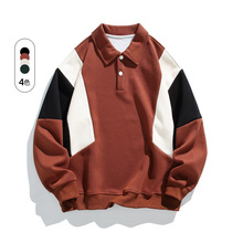 春秋季新款男韩版翻领拼色长袖polo衫潮情侣网红同款有型百搭卫衣