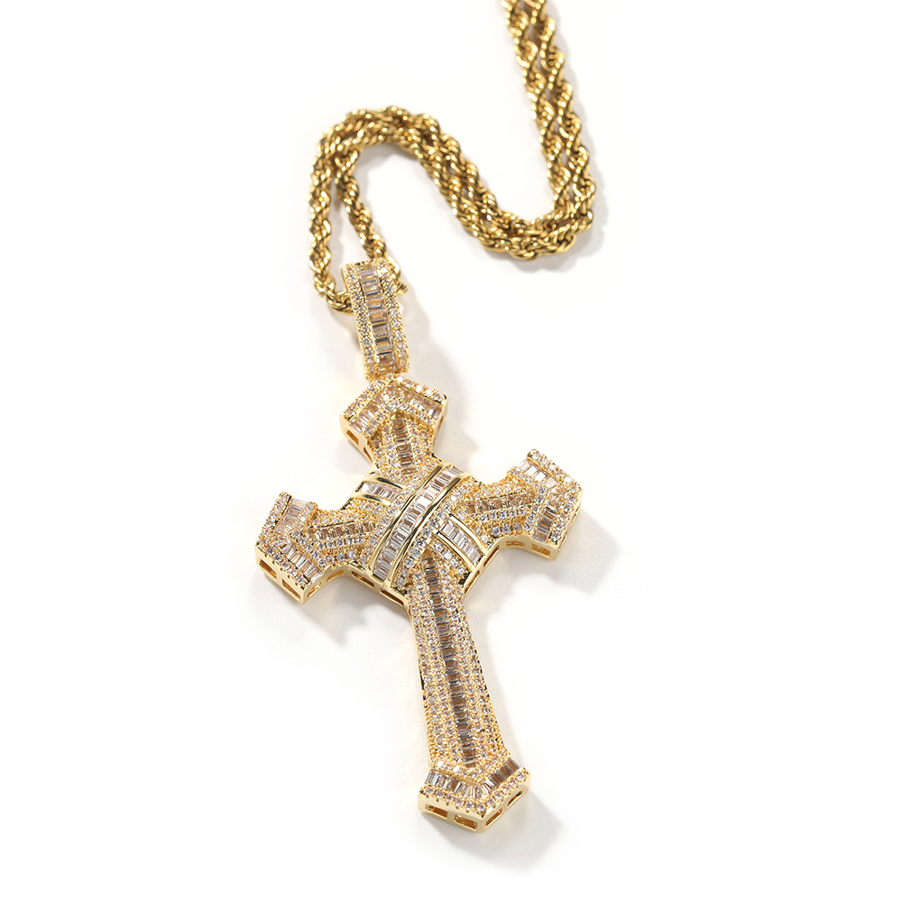Collier tendance pour homme avec pendentif en croix en cuivre incrusté de zircons, bijou simple et personnalisé_voghion.com