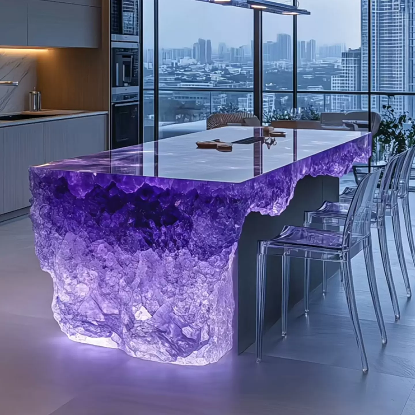 现代简约透明树脂雕塑茶几酒店样板房客厅家用水波纹茶几软装摆件