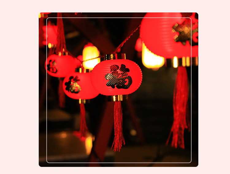 Solar al aire libre rojo linterna cadena Año Nuevo Festival de Primavera borla fu carácter rojo linterna cadena linterna luces decorativas de colores