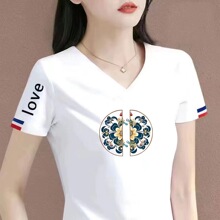 捡漏外贸妈妈装V领尾单短袖t恤女韩版ins潮宽松显瘦休闲时尚上衣