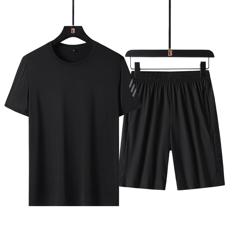 Trajes deportivos para hombres de verano para correr Casual hielo nylon camiseta de manga corta pantalones elásticos transpirables dos piezas