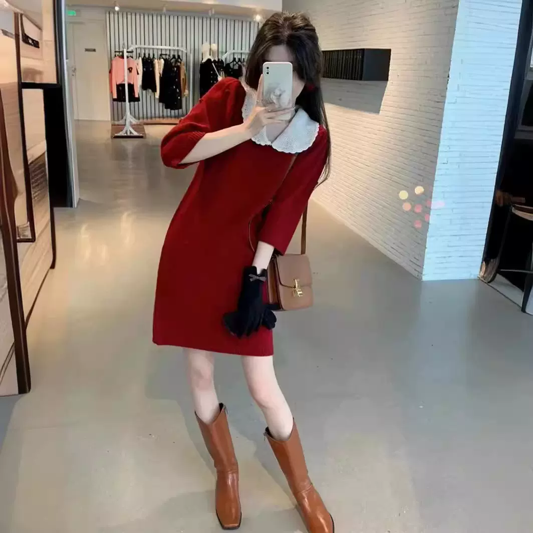 秋冬季针织连衣裙秋冬女装2025高级感新年战袍今年流行爆款裙子女