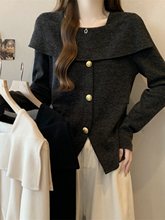 大码复古长袖针织衫女春季感软糯打底衫胖MM遮肚子不规则上衣