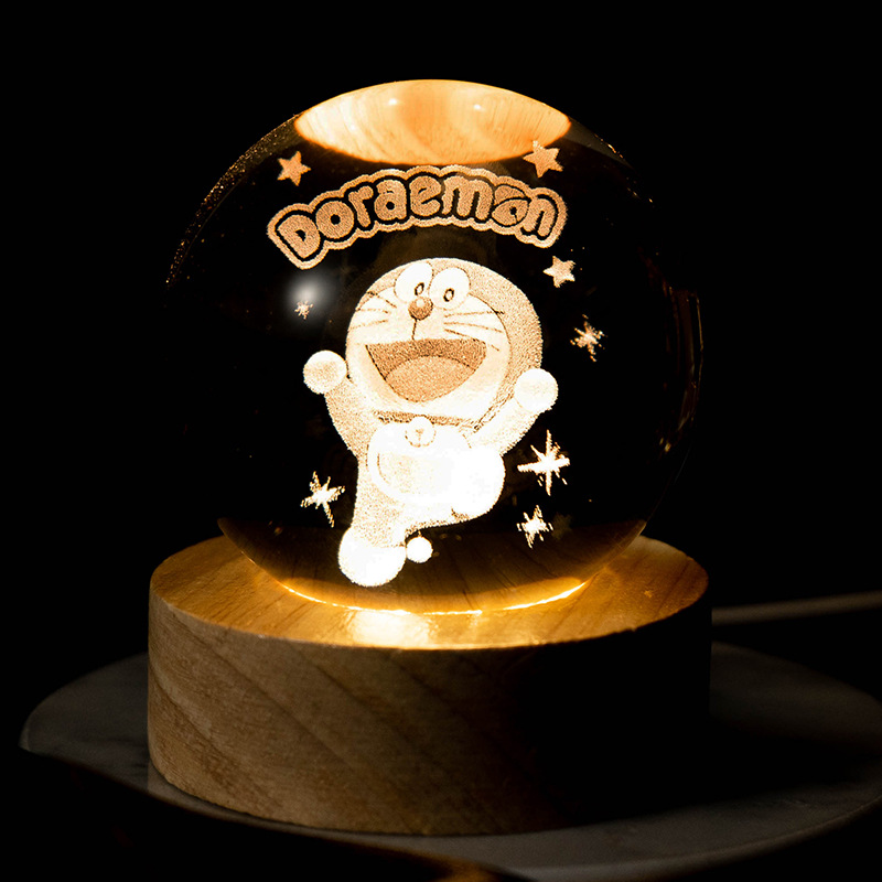 Luminoso Galaxy talla interior Luna bola de cristal luz la noche creativa decoración escritorio USB base madera regalo para niños y niñas