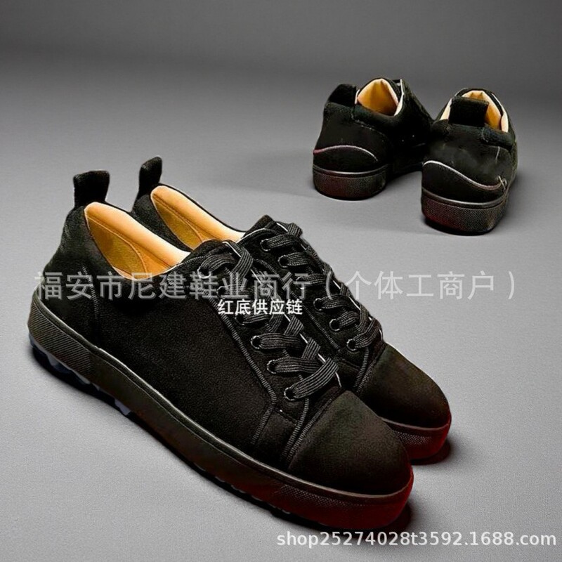 Red-Soled Trendy New Fashion Men's Shoes, Fur Sneakers for Export, Black Casual Cross-Border Wholesale Versatile Al