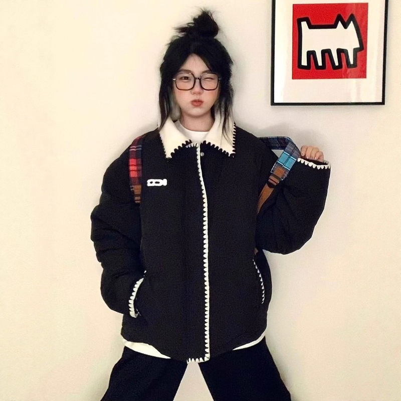 [Factory Direct Sales] Shell Lamb Wool Spliced Short Cotton Jacket Women's Winter Padded Thickened Cotton Jacket Jacket