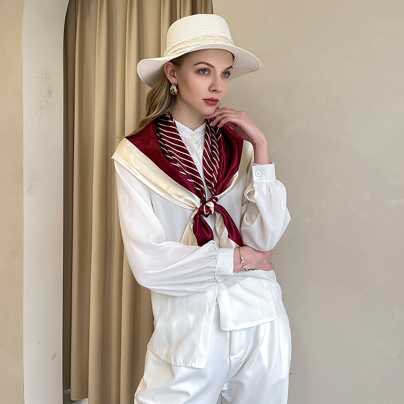 Seidenschal für Damen, Frühling/Sommer, Seidenimitat, bedruckt, Flugbegleiter-Schal, 90 x 90 cm, großer quadratischer Schal mit Handgeschenk_voghion.com