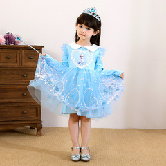 New Halloween Children's Costume Frozen Princess Dress Elsa Girls' Dress Long Sleeve Children's Elsa Puff Dress