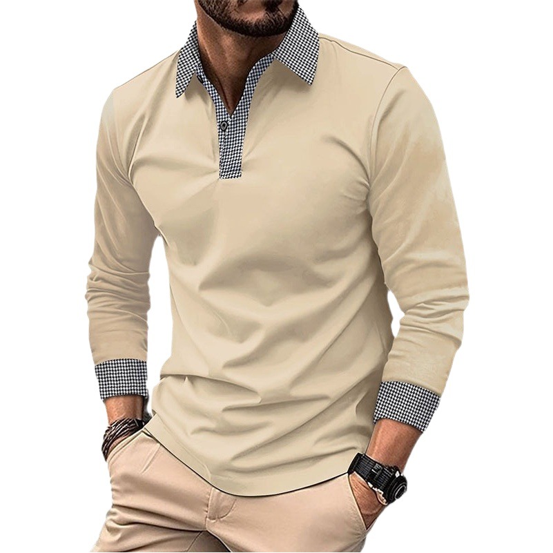 2023 nuevo AliExpress Amazon camisa de Polo de manga larga de los hombres europeos y americanos primavera y otoño contraste color impreso camisa de polo casual