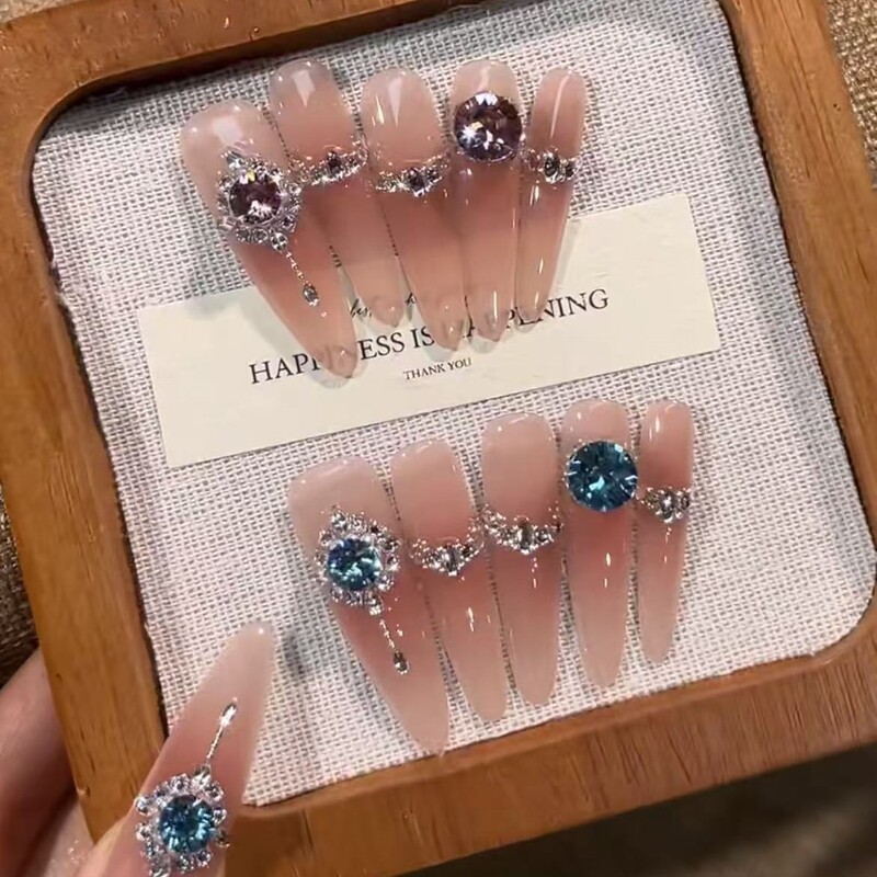 Huazi Diamond Sunflower Handmade Wearable Nails Light Luxury Nail Art Live Streaming Stall Wholesale with Diamonds