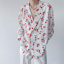 个性气质樱桃潮流西服领潮设计透气舒适宽松百搭长袖衬衣男士外套