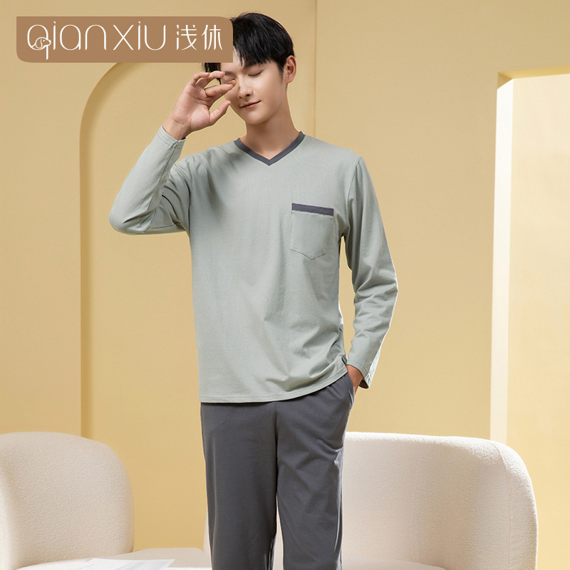 Middle-aged and elderly men's pure cotton pajamas autumn new products plus fat plus size home clothes set cotton pajamas men