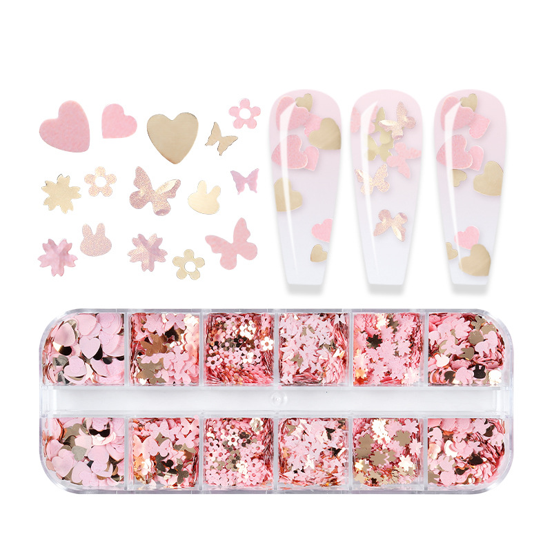 Sweet Heart Shape Flower Butterfly Pet Sequin Nail Decoration Accessories 1 Set display picture 2
