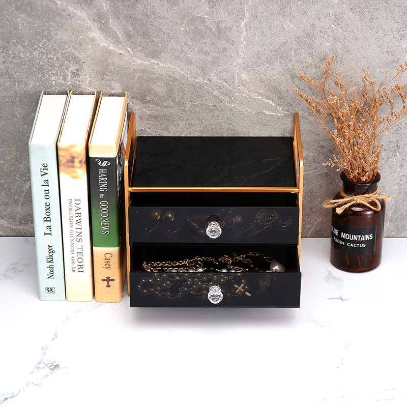 北欧双层铁艺置物架家用卧室梳妆台化妆架桌面护肤品抽屉收纳盒