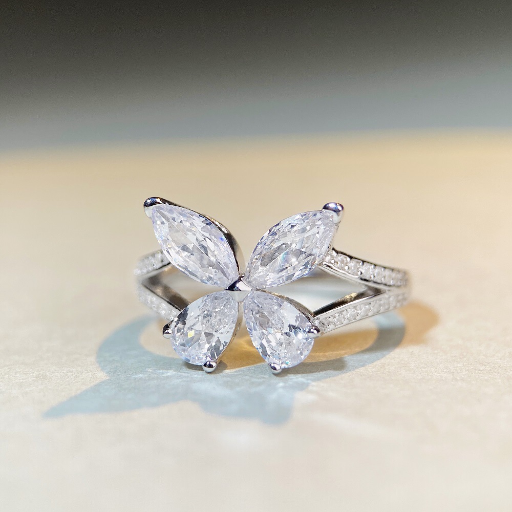 Fashion Butterfly Sterling Silver Inlay Zircon Rings 1 Piece