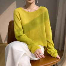 轻柔软糯~75%山羊绒25%桑蚕丝!2025秋季新薄款圆领宽松针织衫女无