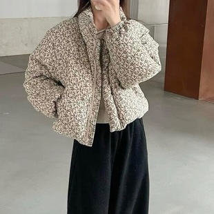 Short Cotton Outwear for Women 2025 Autumn and Winter Korean Style Stand Collar Floral Thickeneded Small Super Good-Looking Bread Outwear Trendy