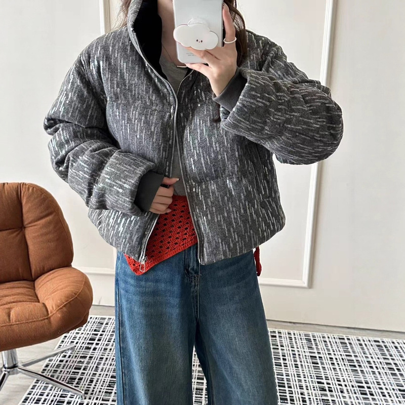 2026 New Sequin down Jacket, White Duck Down, Short Style, Korean Style for Petite Girls