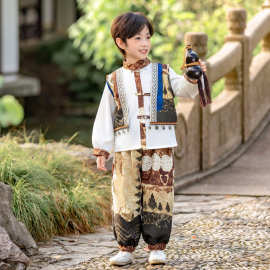 男童新中式汉服套装春秋季新款儿童少数民族服饰国风古装三月三服
