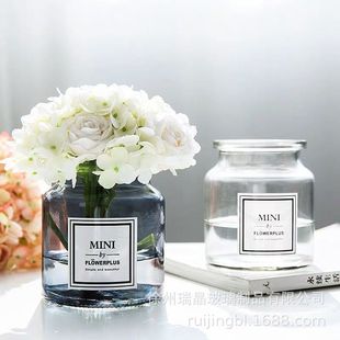 Wholesale ins Nordic style small vase thickened transparent glass countertop small vase mini English sticker with large opening