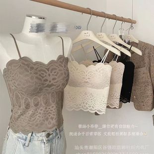 Spring and Summer French Internet Celebrant Explosions W619 Lace Small Sling Fixed Cup Sexy Thin Shoulder Belt Wavy Edge Vest
