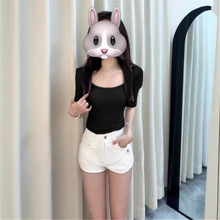 简约纯色U领百搭短袖T恤女夏季2025新款美式纯欲修身辣妹显瘦上衣