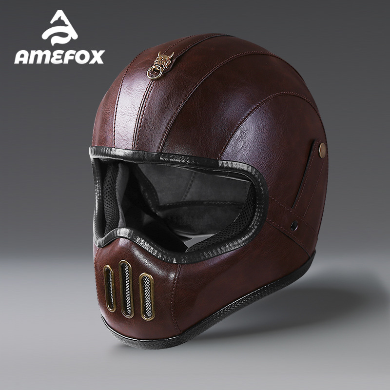 Fiberglass Small Body Super Fiber Leather Full Cruiser Motorcycle Helmet Unisex Lightweight_voghion.com