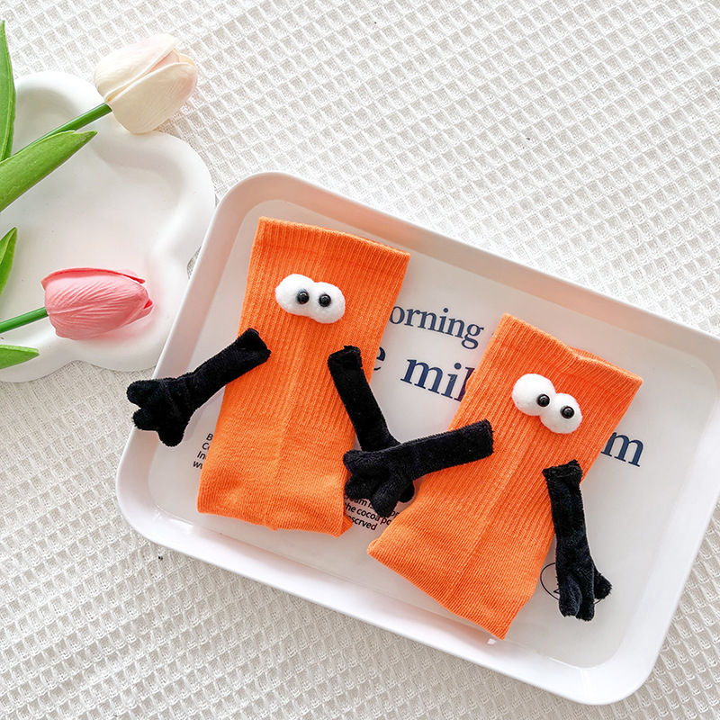 Pareja de dopamina calcetines magnéticos de mano calcetines de otoño rosa a media pantorrilla calcetines deportivos ropa exterior lindos calcetines de pila blanca