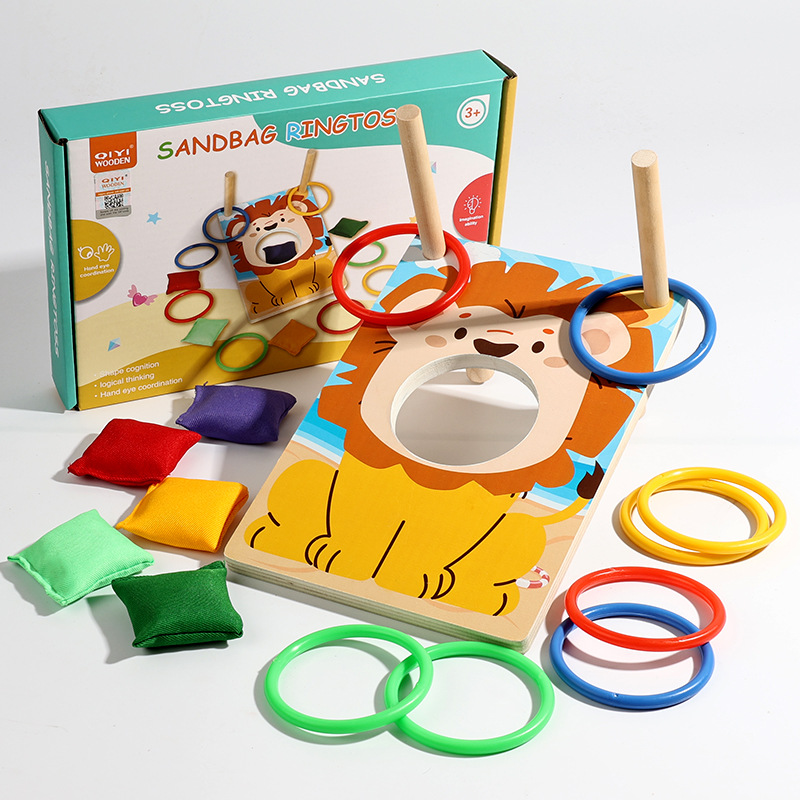 Cartoon de madera transfronteriza arrojar bucles bucles de arrojar bolsas de arena juegos bolsas de arena juguetes interactivos para niños al por mayor