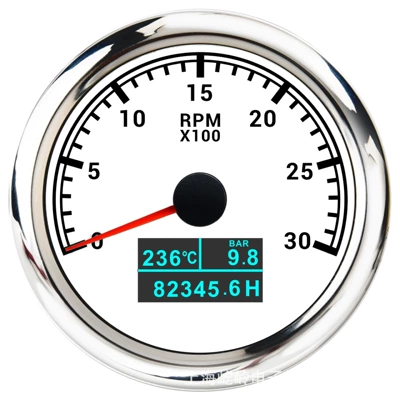 85mm 3-in-1 modified car and automobile instrument - 3000rpm-silver-edge-white-base