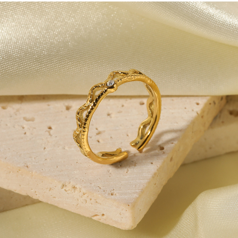 C Shape, Geometric, Heart Shape Pattern PVD Coated 18K Gold Real Gold Plated Geometric Heart Shape Stainless Steel Vintage Style Waterproof Non Tarnish Open Ring