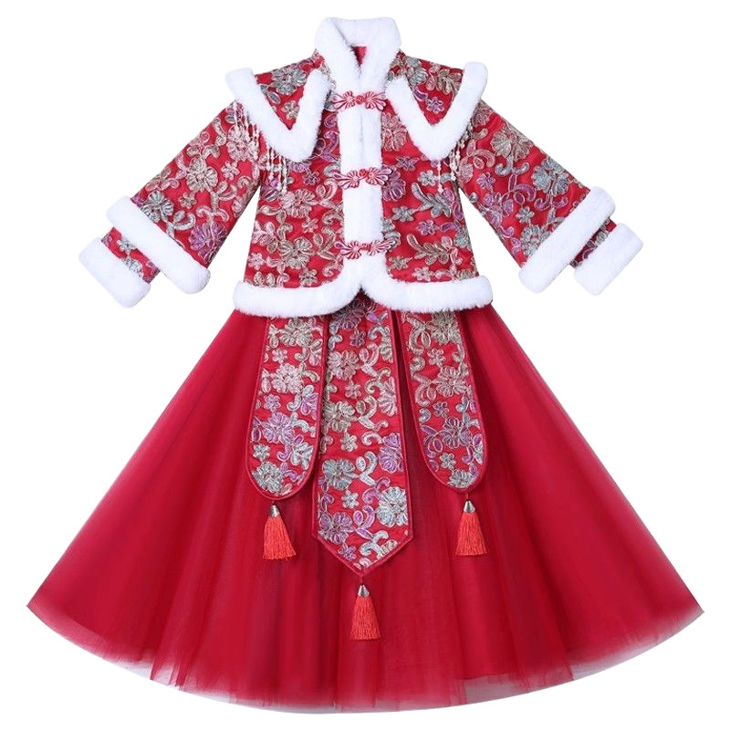 Winter children's Hanfu, fleece down jacket, increased thickness
