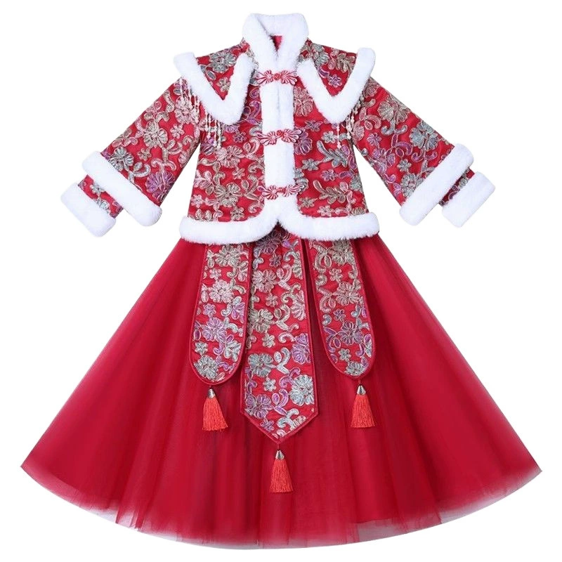 Зимний детский Ханьфу, флисовая пуховая куртка, увеличенная толщина