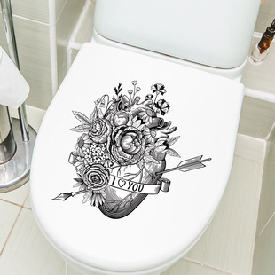 Cross-border wholesale Valentine's Day self-adhesive black one arrow through the heart bathroom tile stickers toilet toilet decorative painting