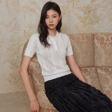 肌理感翻领短女士针织衫夏季新款设计感百搭polo领T恤领口钉珠